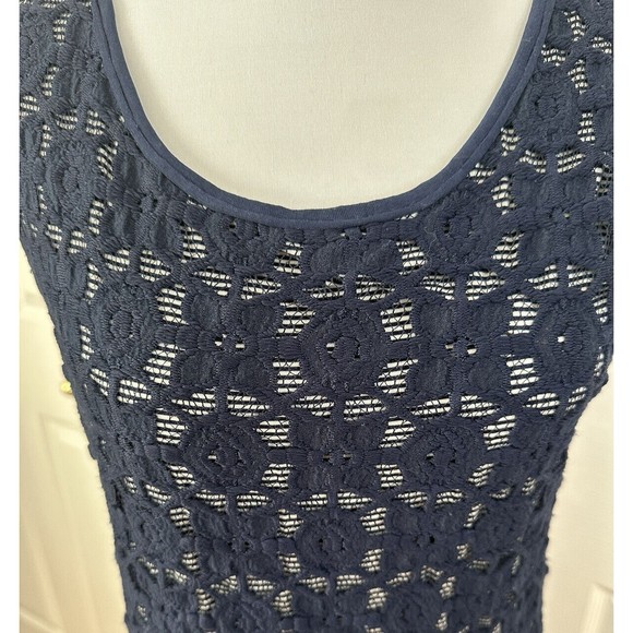 Max Studio Womens Blue Dress Cutout Lace Striped Lining Sleeveless Shift Sz M - Picture 2 of 9